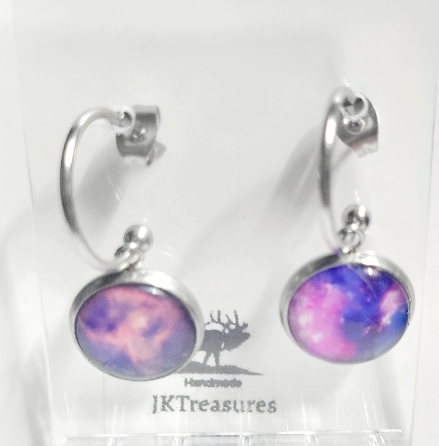 Nebula Galaxy Cosmic Ethereal Pink & Purple Hoop Earrings