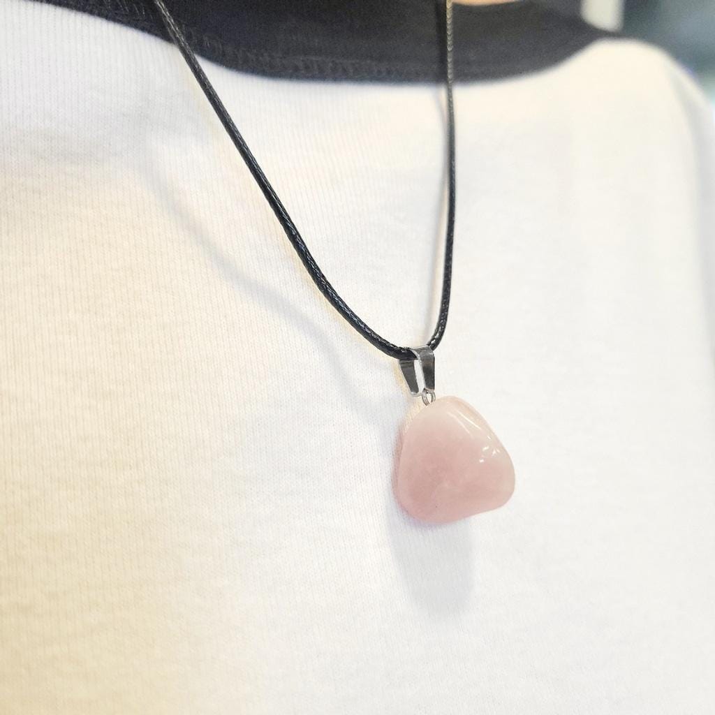 Natural Rose Quartz Crystal Pendant Necklace