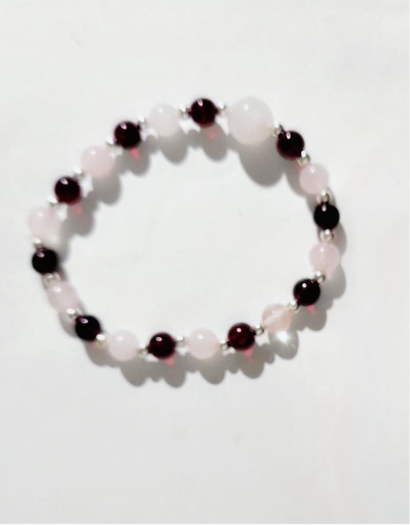 Rose quartz & garnet stretchy bracelet hand crafted