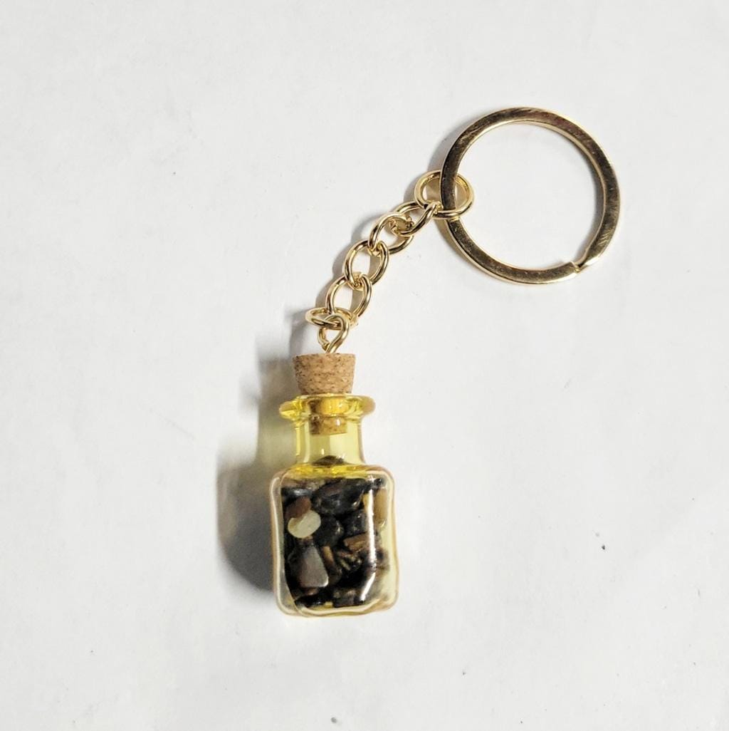 Hand crafted natural Tigers eye crystal mini wish bottle pendant keychain