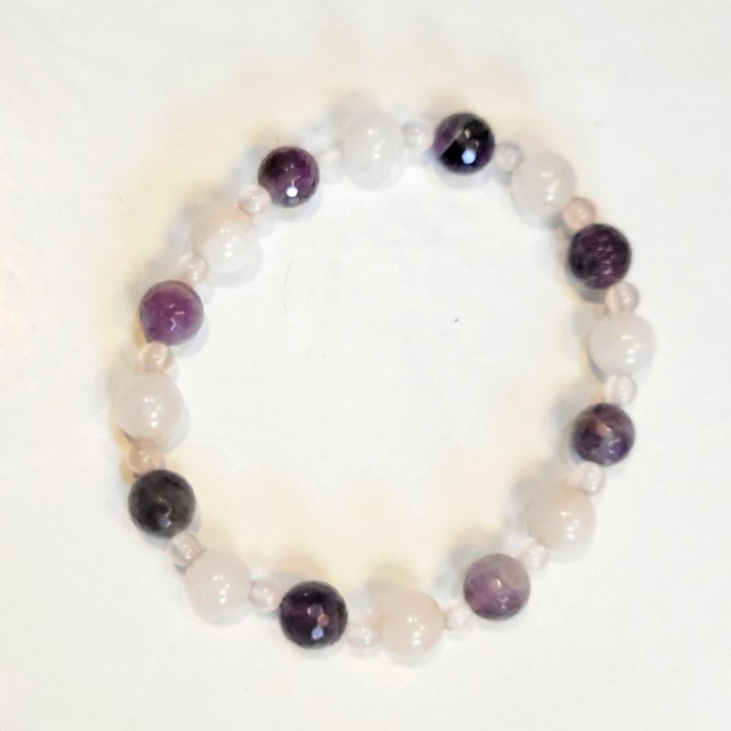 Artisanal Natural Amethyst Clear Quartz Rose Quartz Crystal Beaded Bracelet