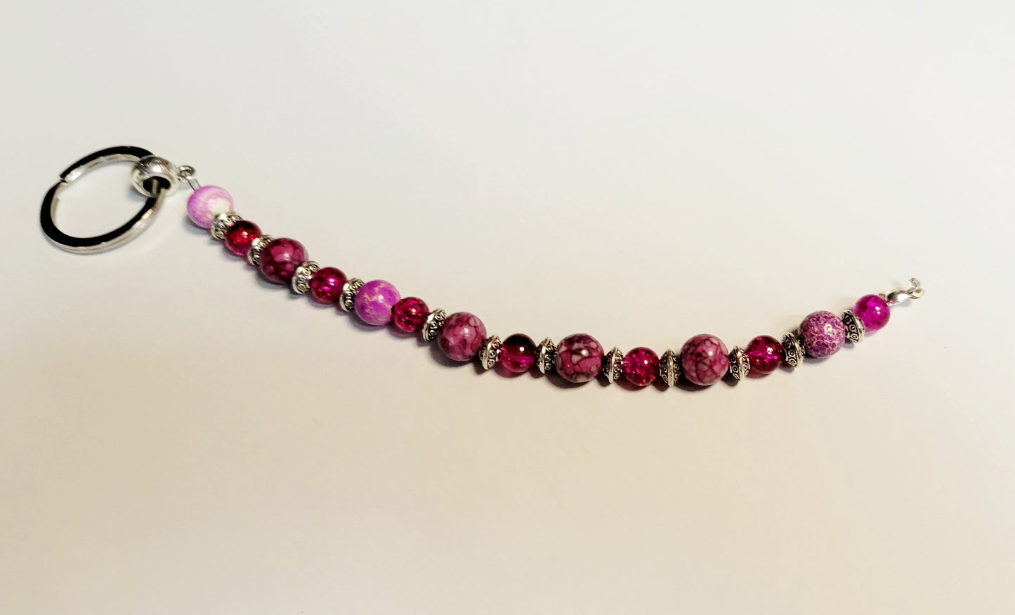 Red & pink beaded keychain