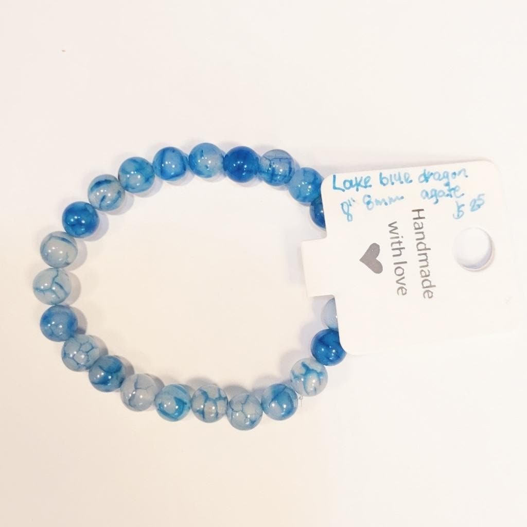 Lake Blue Dragon Agate Beaded Bracelet 8"