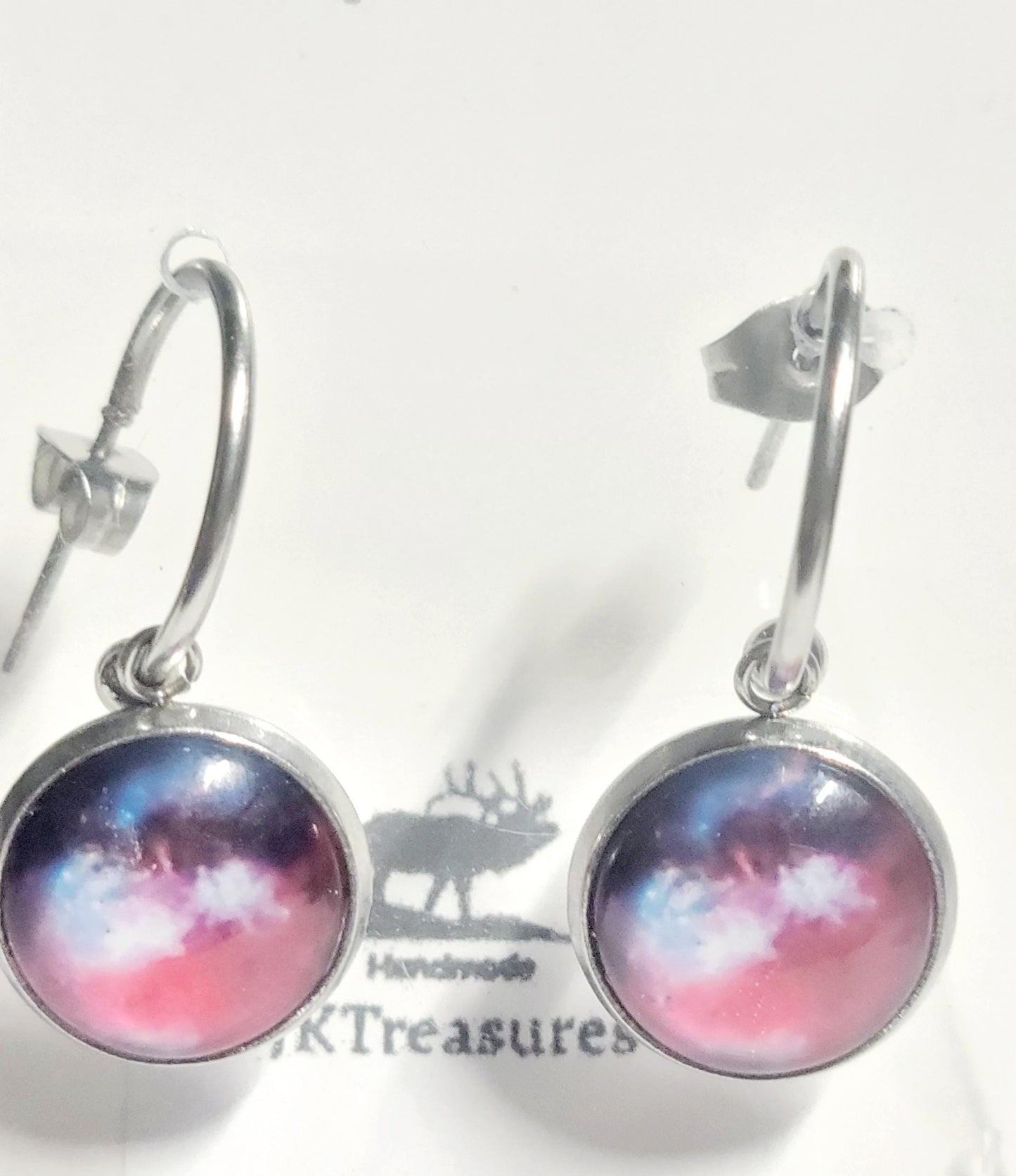 Nebula Galaxy Cosmic Ethereal Pink & Blue Hoop Earrings