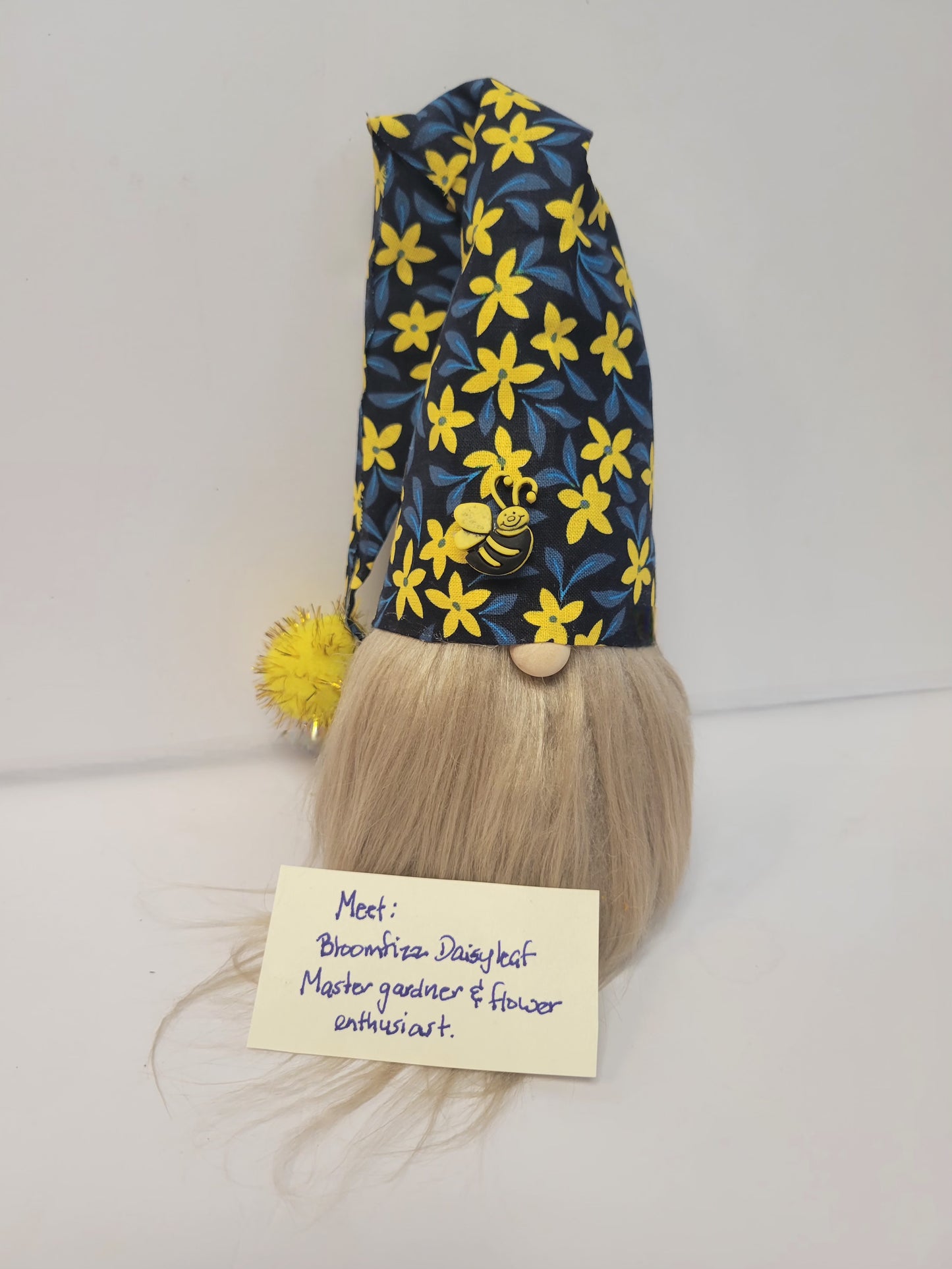 Yellow daisy & bumble bee gnome shelf sitter table decor centerpiece