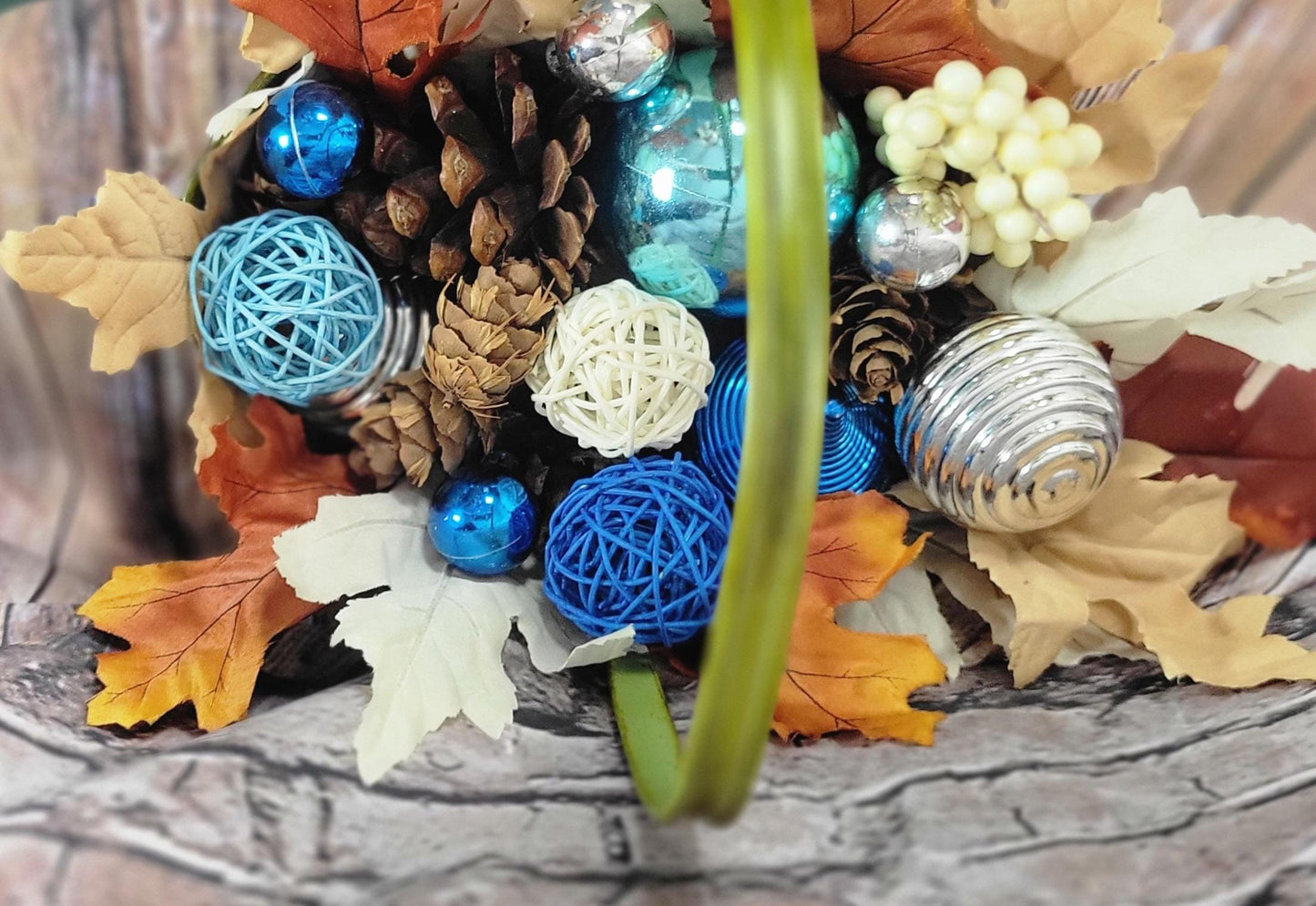 Fall Autumn table decor decorative basket  centerpiece hand crafted