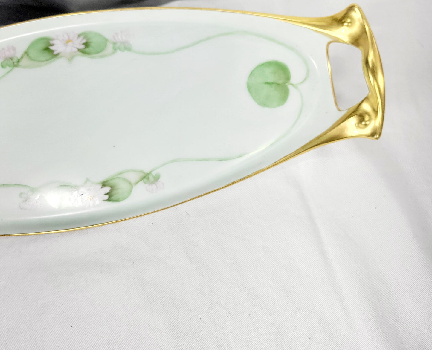 Antique RC Bavaria Germany handpainted porcelain green and gold serving tray