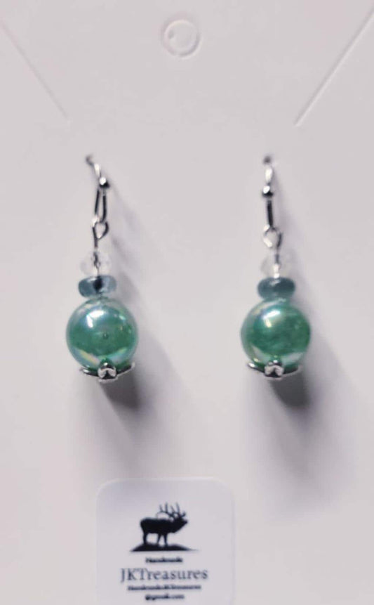 Grandidierite & glass bead rare gemstone drop earrings