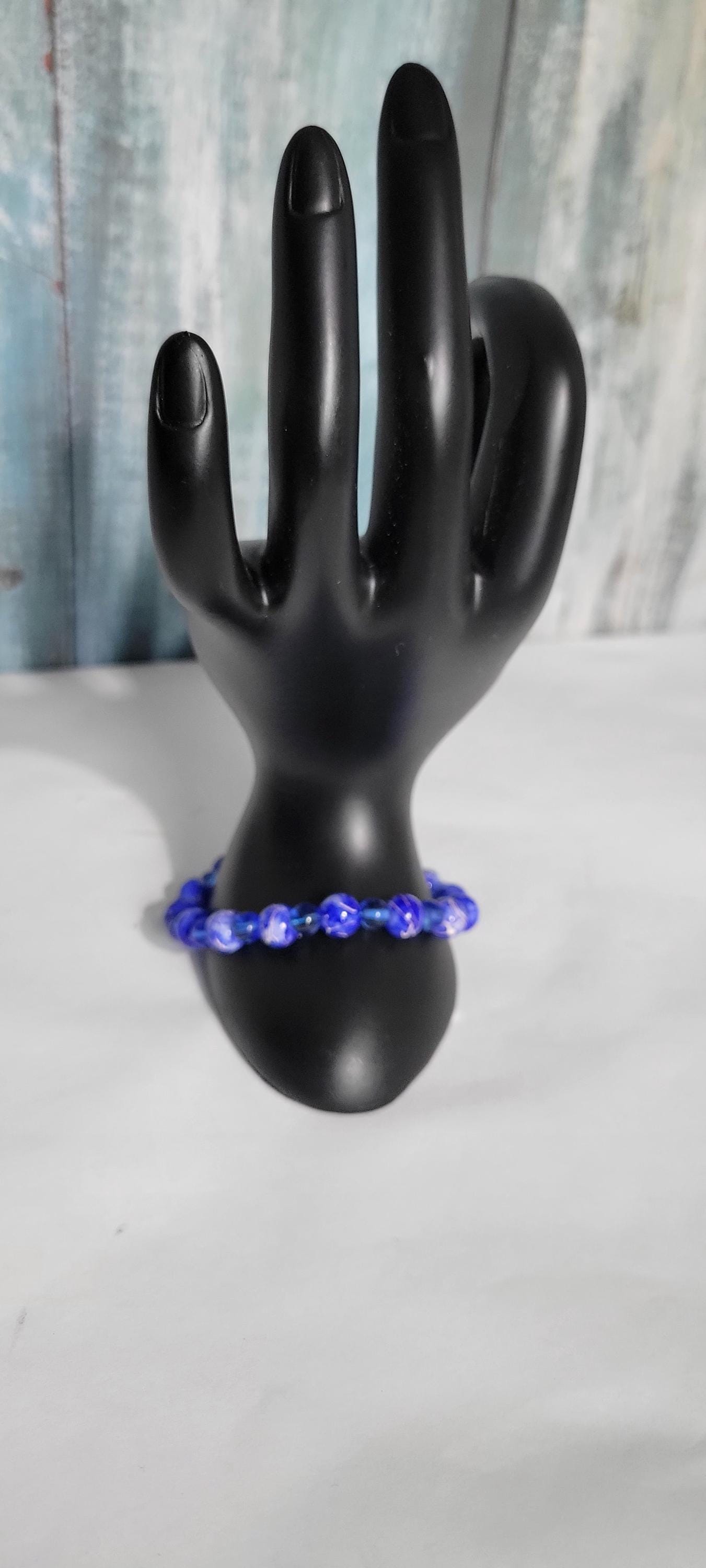 Handcrafted Blue Beaded Bracelet: Acrylic & Translucent Glass