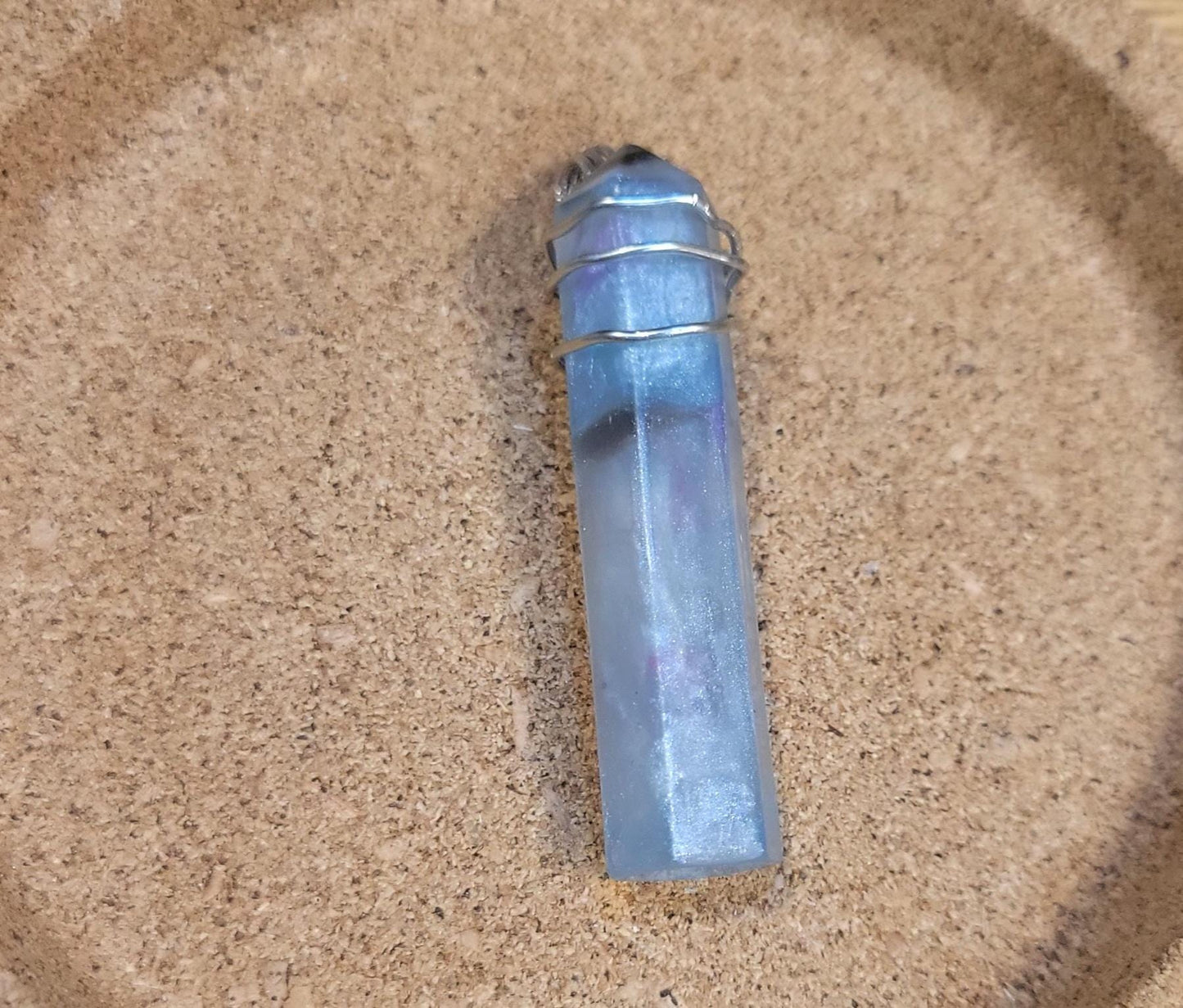Wire wrapped Resin Crystal Shaped pendant