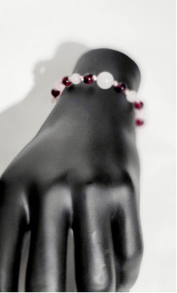 Rose quartz & garnet stretchy bracelet hand crafted