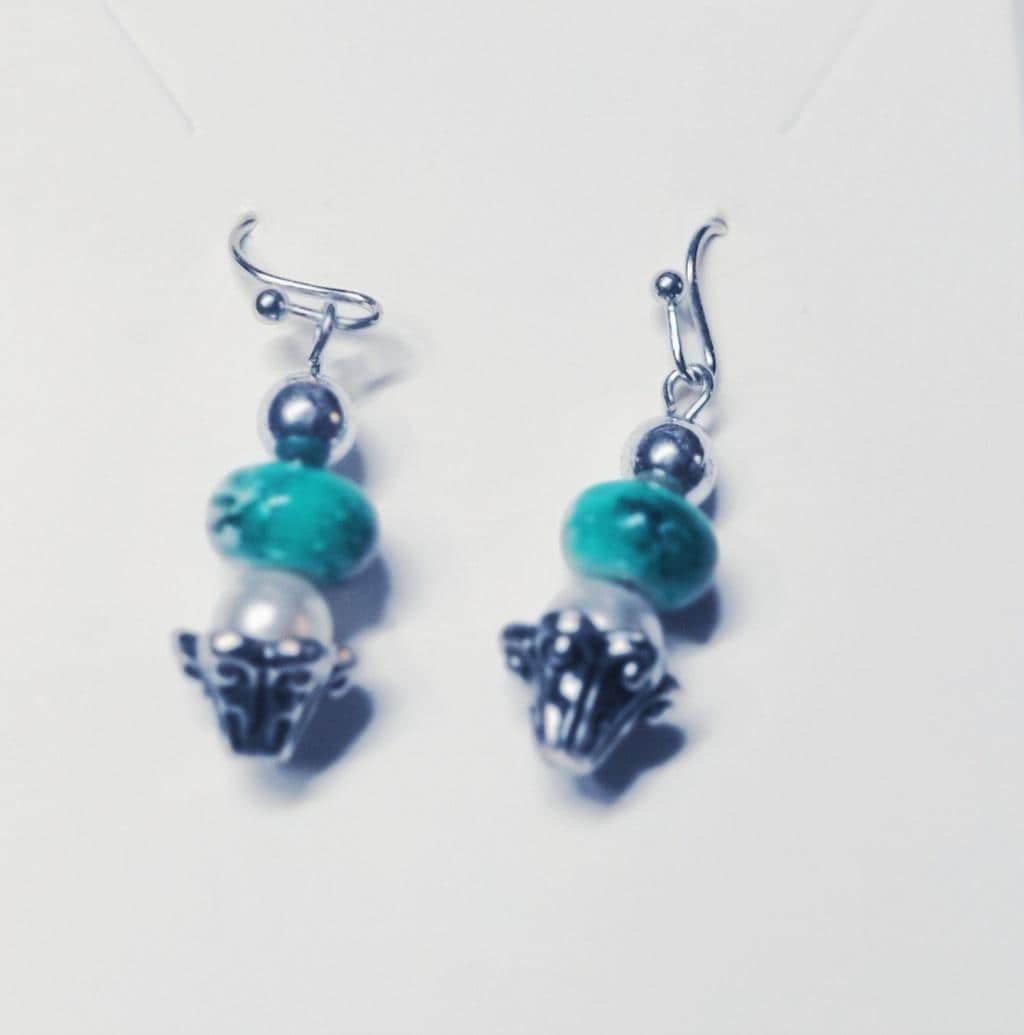 Green Glass Bead Tulip Dangle Earrings