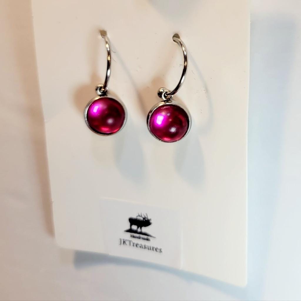 Purple Crystal Sea Glass Rhinestone Dangle Drop Hoop Earrings