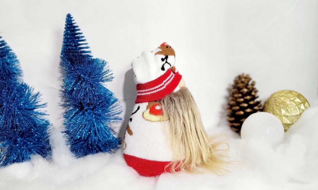 Christmas sock gnome with  reindeer hand crafted
