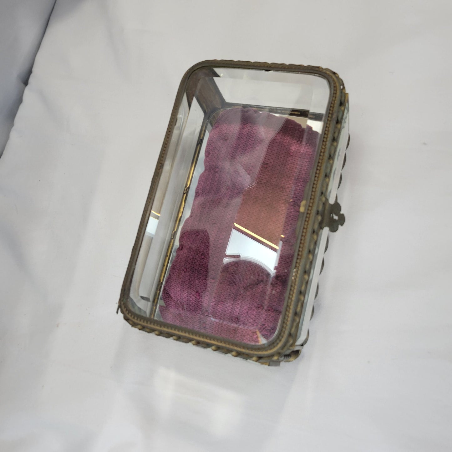 Antique French brass and glass footed jewelry box