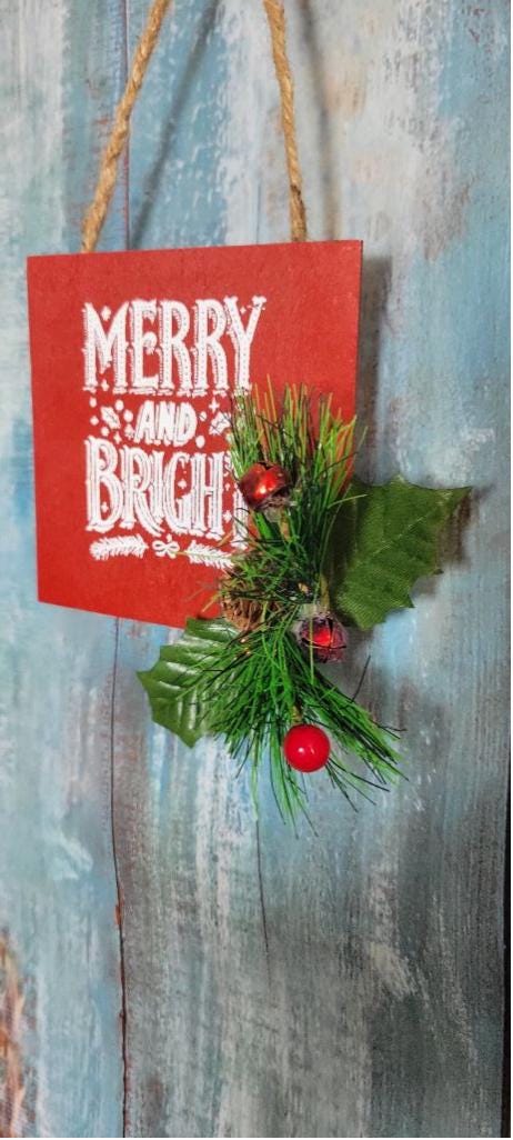 Merry and Bright with mistletoe Christmas wall hanging art