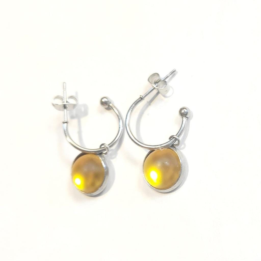 Yellow crystal sea glass rhinestone dangle drop hoop earrings