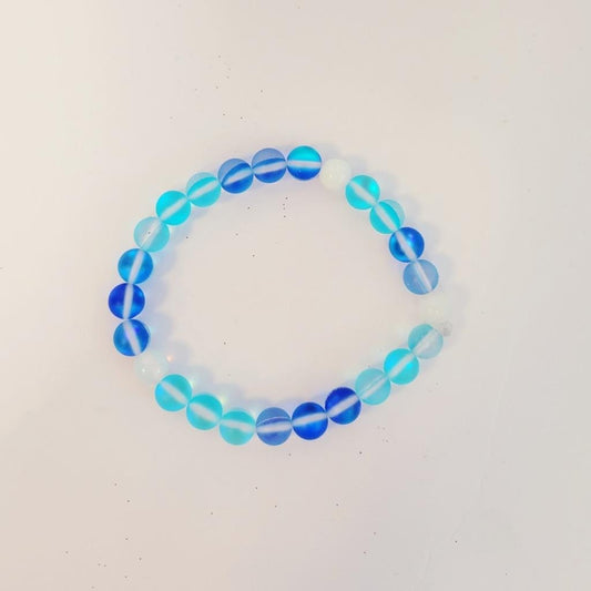 Hand Crafted Glass Moonstone Beaded Bracelet 7.5"