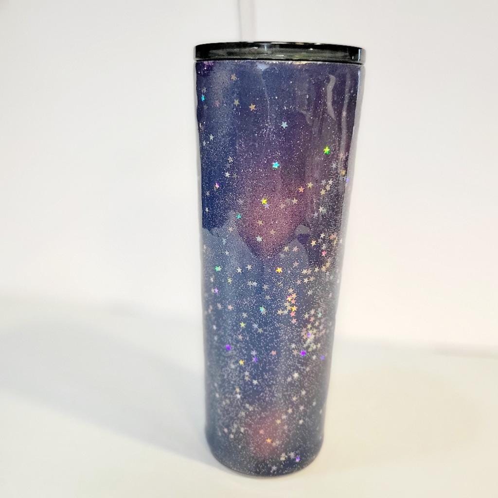 Hand Crafted Nebula Starry Sky Reach For the Stars Glitter 30 Oz Tumbler