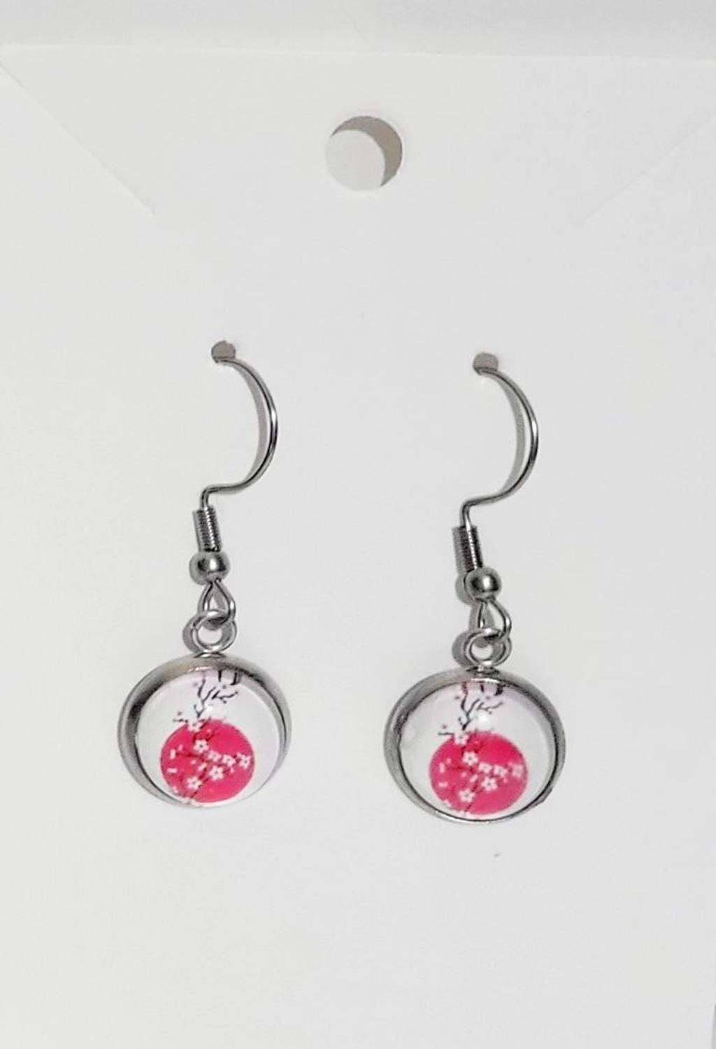 Artisan made cherry blossom dangle drop earrings