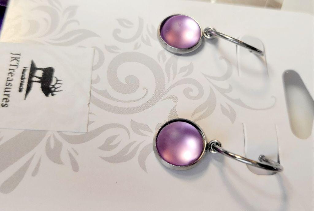 Dark Pink Crystal Sea Glass Rhinestone Dangle Hoop Earrings