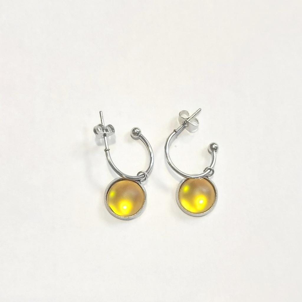 Yellow crystal sea glass rhinestone dangle drop hoop earrings