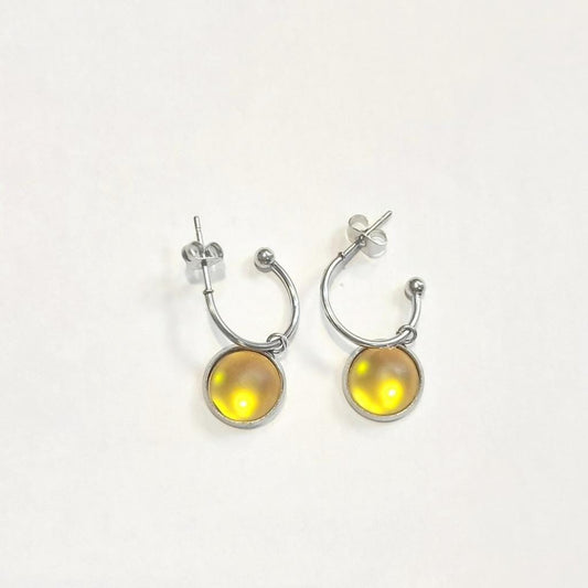 Yellow crystal sea glass rhinestone dangle drop hoop earrings