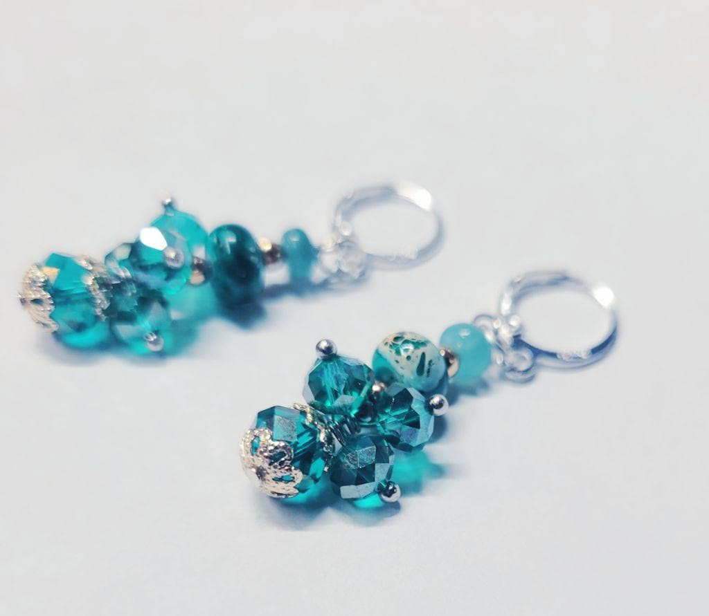 925 SS Grandidierite & teal faceted beads dangle earrings
