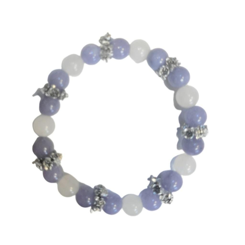 Natural Angelite and Selenite Crystal With Butterflies Floral 7" Beaded Bracelet