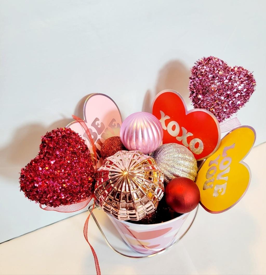Hand crafted Bucket of Love Valentine's Day table art decor