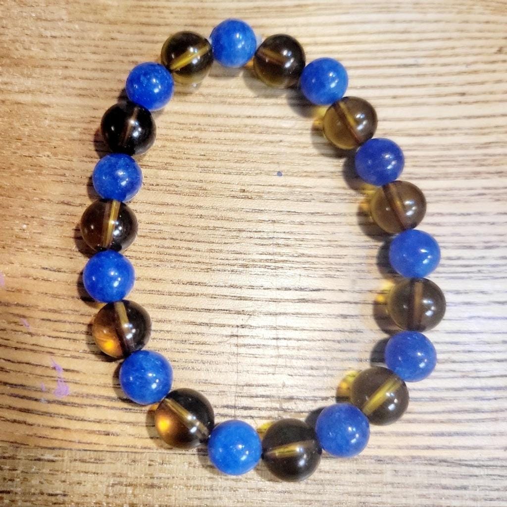Natural Blue Kyanite & Smoky Quartz Crystal stretch bracelet