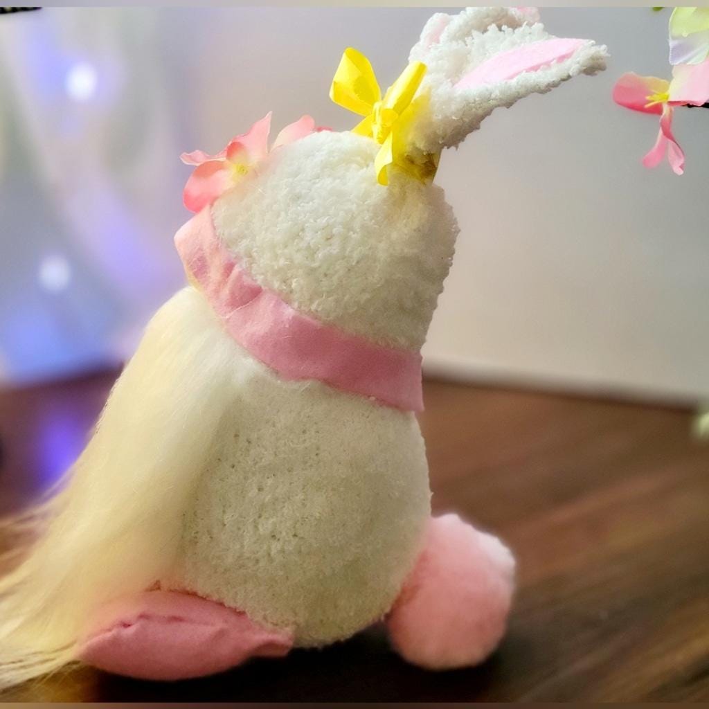 Pink Plumeria Flower Easter Bunny Spring Time Gnome