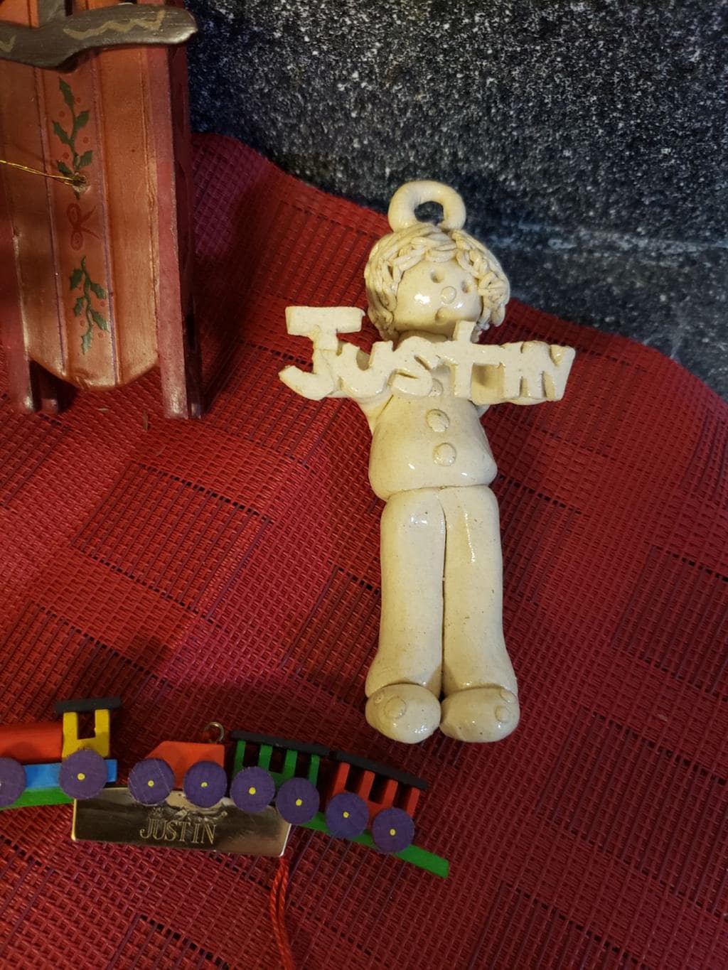 Vintage personalized Justin Christmas ornaments