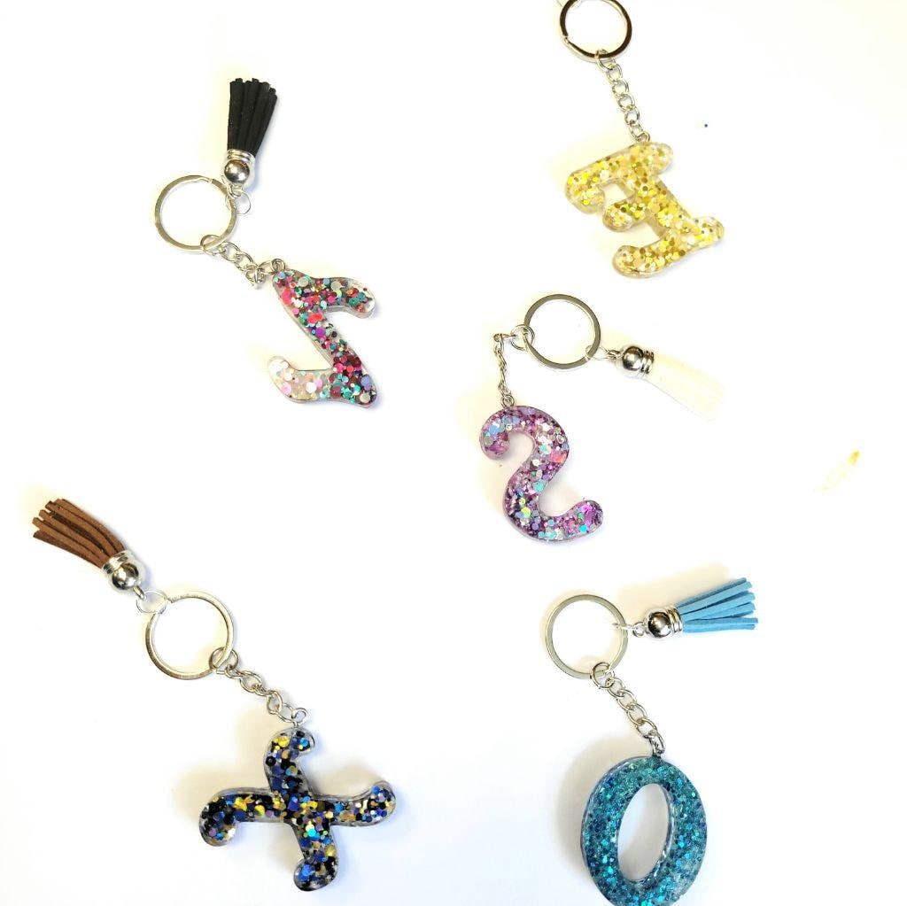 Personalized, 1.5" Resin,Shattered Glass,Glittery, Alphabet Keychains,bag charms