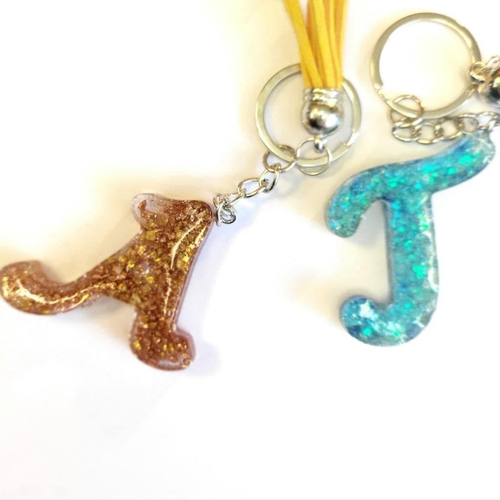 Personalized, 1.5" Resin,Shattered Glass,Glittery, Alphabet Keychains,bag charms