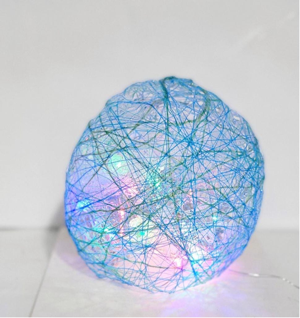 Hand crafted Wrapped thread orb light table decor