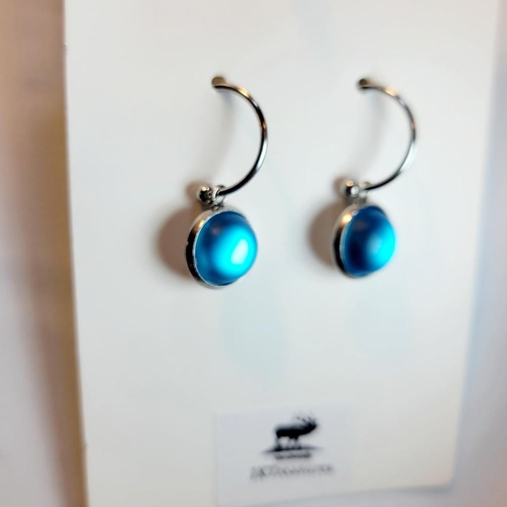 Sea Blue Crystal Sea Glass Rhinestone Dangle Drop Hoop Earrings