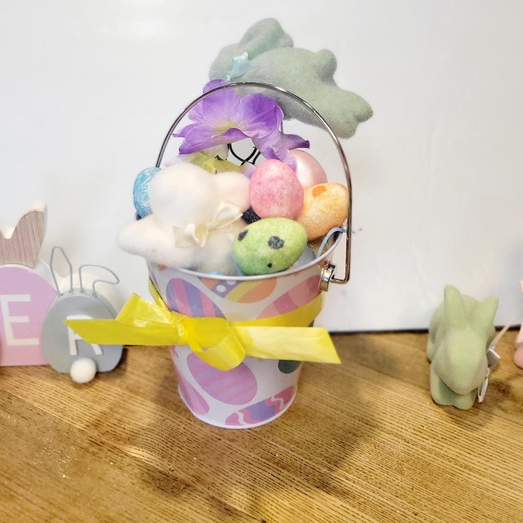 Easter Egg and Flower Table Home Decor Bucket