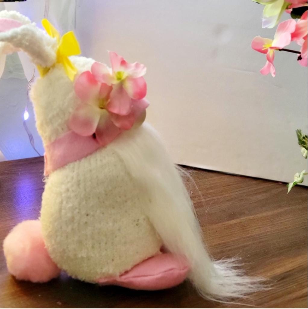 Pink Plumeria Flower Easter Bunny Spring Time Gnome