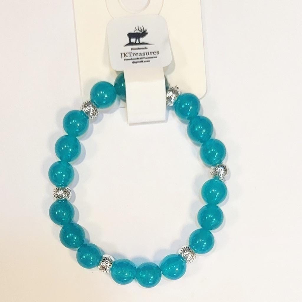 Natural Crystal Aquamarine Beaded Bracelet 8"