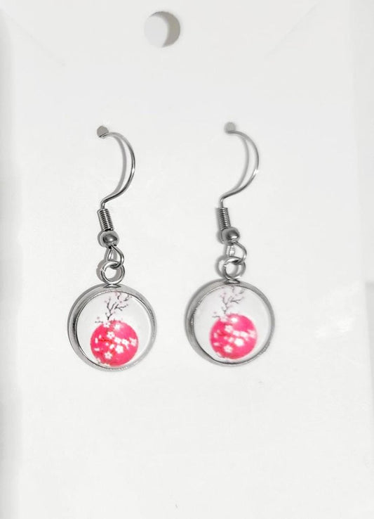 Artisan made cherry blossom dangle drop earrings