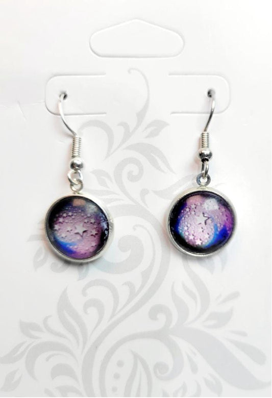 Star abstract cabochon dangle drop earrings
