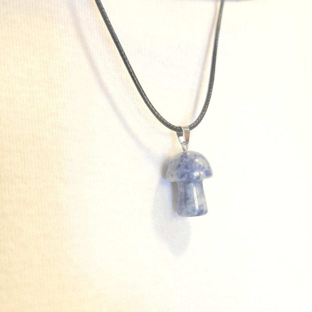 Natural Blue Sodalite Mushroom Pendant Corded Necklace