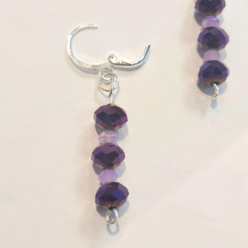 Purple Metallic & Lilac Faceted Beaded Dangle Drop Earrings 925 Stamped