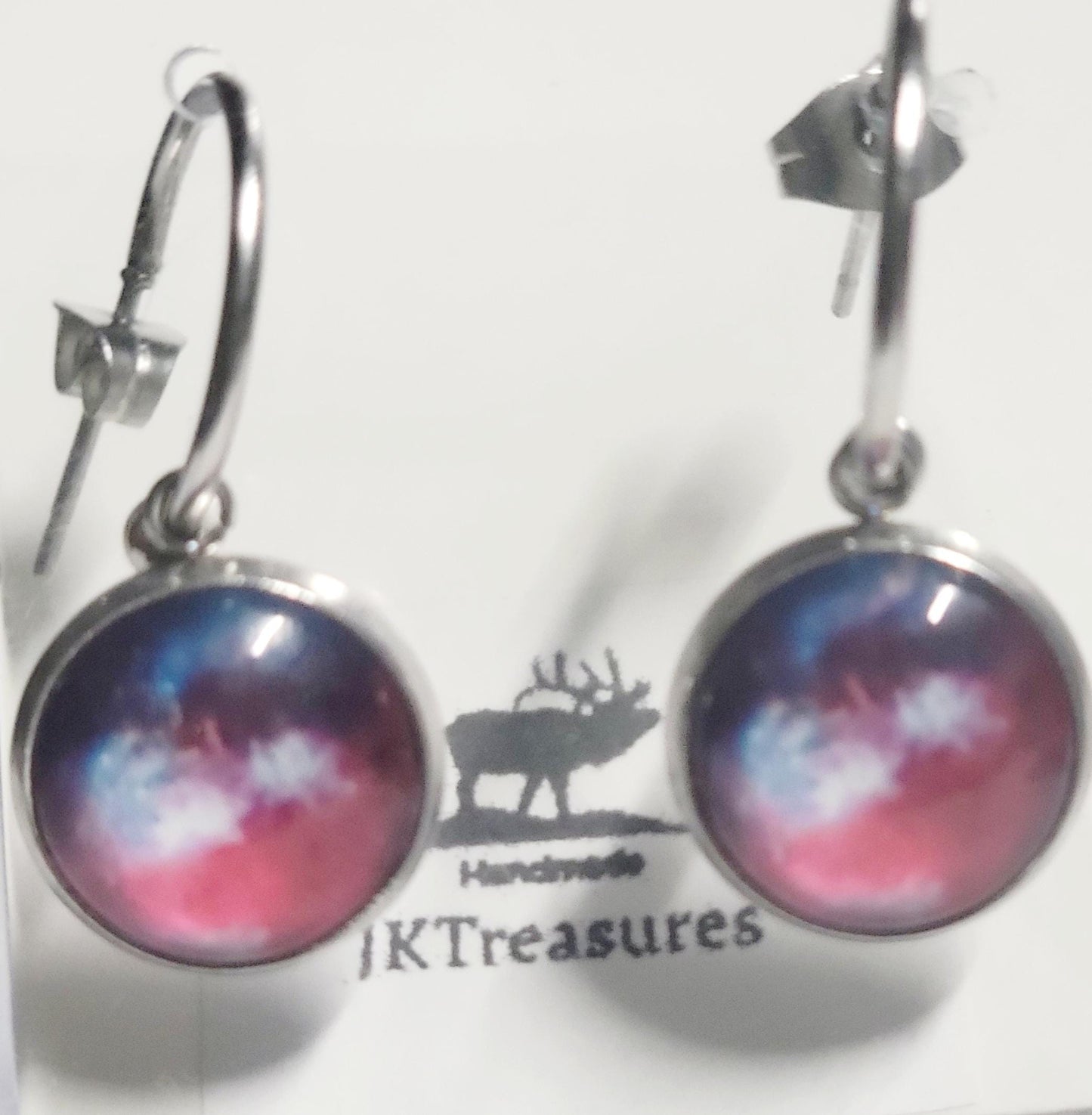 Nebula Galaxy Cosmic Ethereal Pink & Blue Hoop Earrings