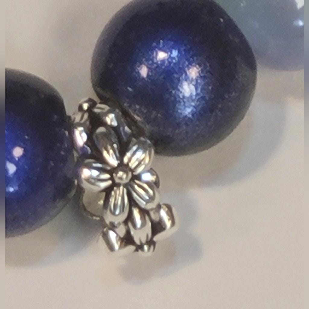 Mermaid Resin & Glass Beaded Silver Flower Spacers 7" Bracelet