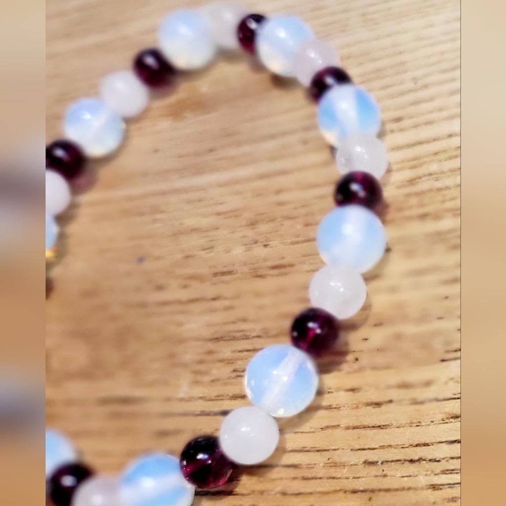 Natural Garnet Rose Quartz Opalite Crystal stretch bracelet