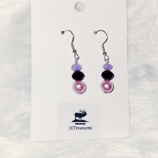 Lilac, Metallic Purple & Pink Beaded Earrings