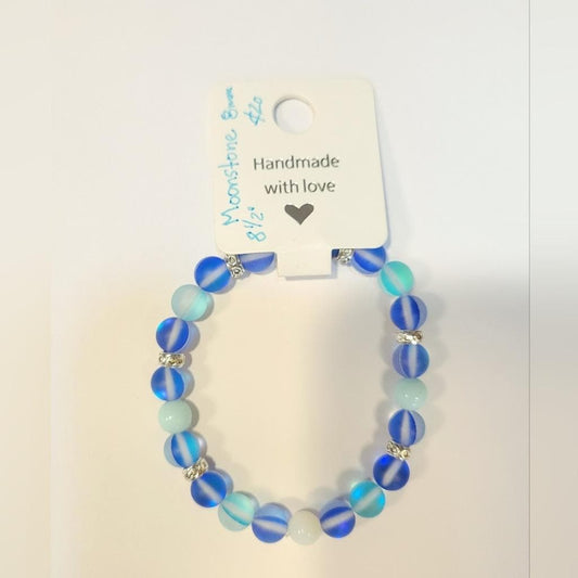 Glass Moonstone Beaded Bracelet 8.5"