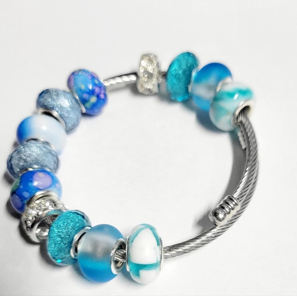 European Style Large Beaded Adjustable Snake Coil Bracelet 7"